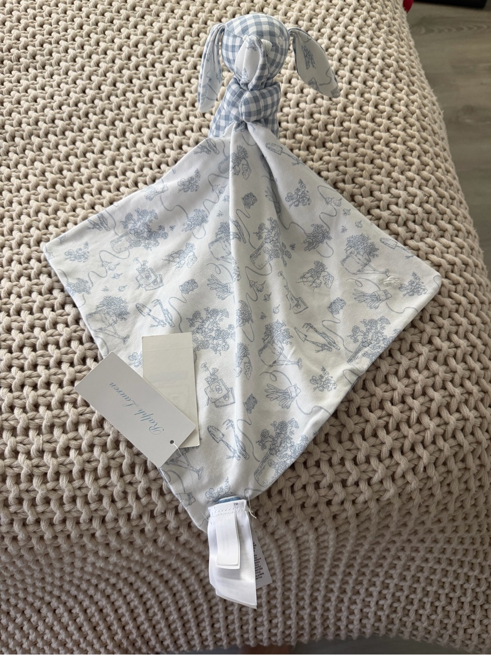 Ralph Lauren Blue and White Bunny Lovey Security Blanket